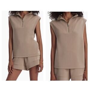 Varley Magnolia Half Zip Tank Top Mock Beige Relaxed Doublesoft Size Large NEW